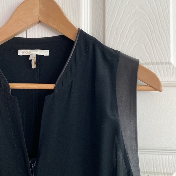 Maje Silk Jumper with leather trim at shoulder Size 1 - Picture 2 of 14
